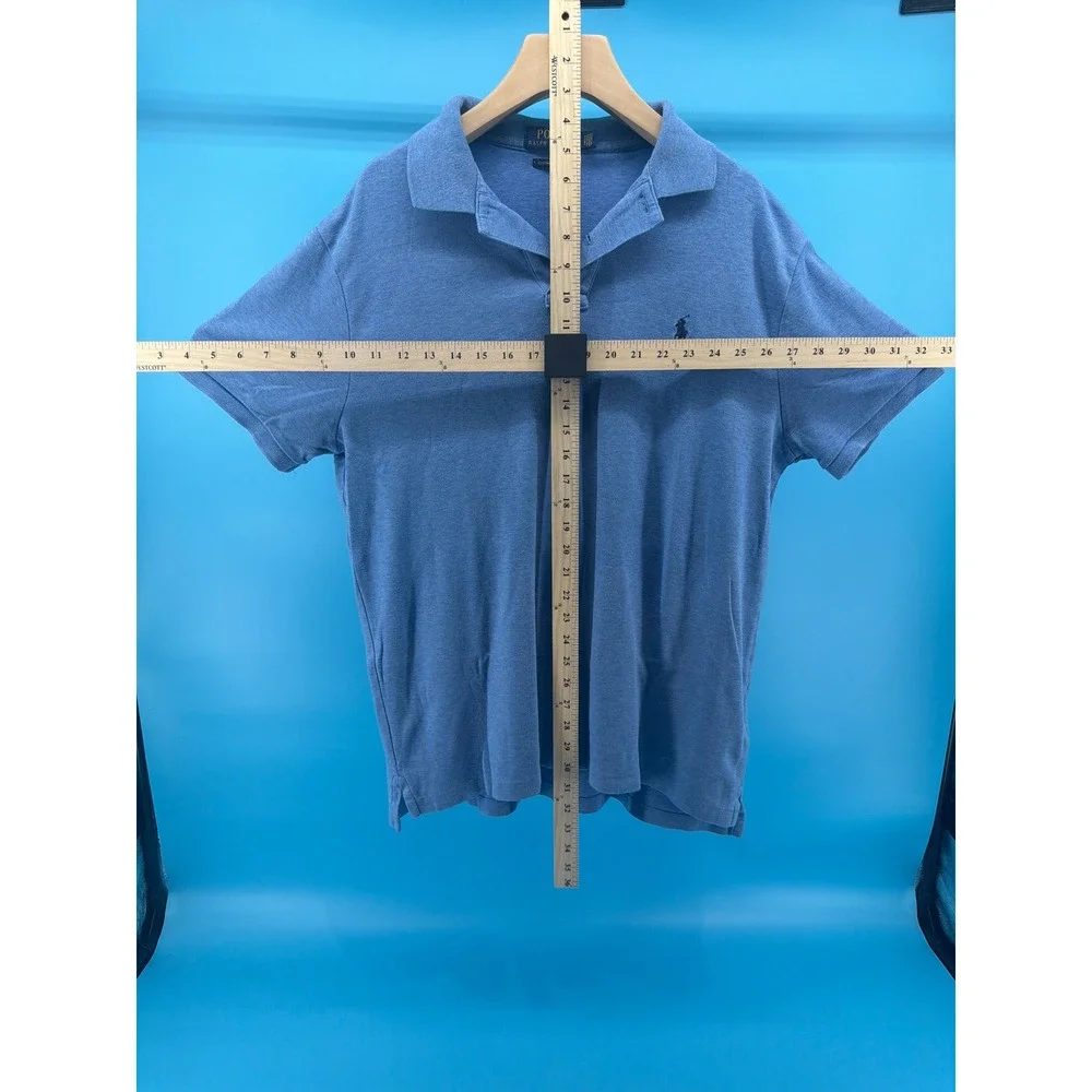Polo Ralph Lauren Mens Custom Slim Fit Polo Shirt Blue Heather Short Sleeve